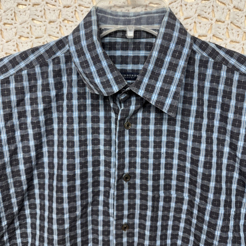 Burberry London Shirt Men M Gray Blue Plaid Check Long Sleeve Button Up Usa Made